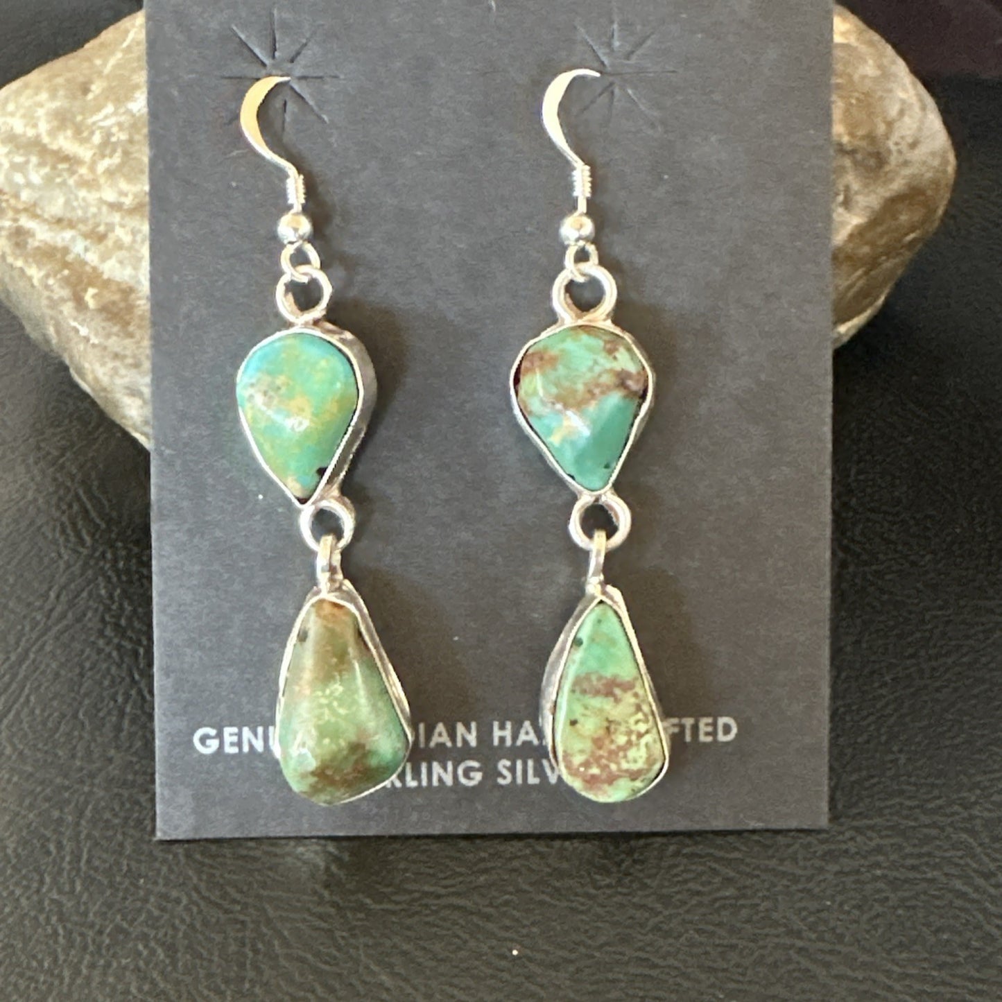 Green Royston Turquoise Navajo Sterling Silver Dangle Earrings 19415