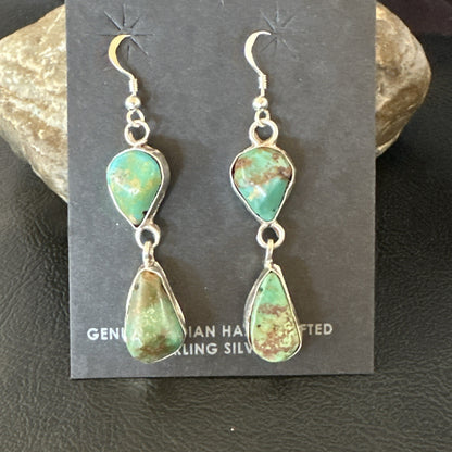 Green Royston Turquoise Navajo Sterling Silver Dangle Earrings 19415