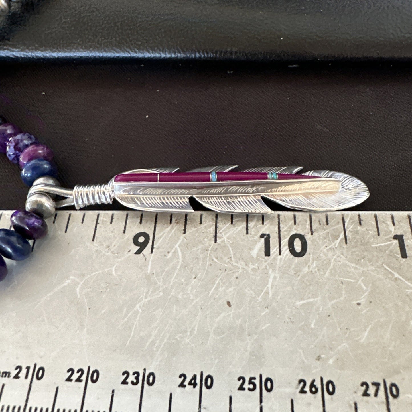 Feather Purple Stone Opal Pendant Sterling Silver Necklace 21” 18671