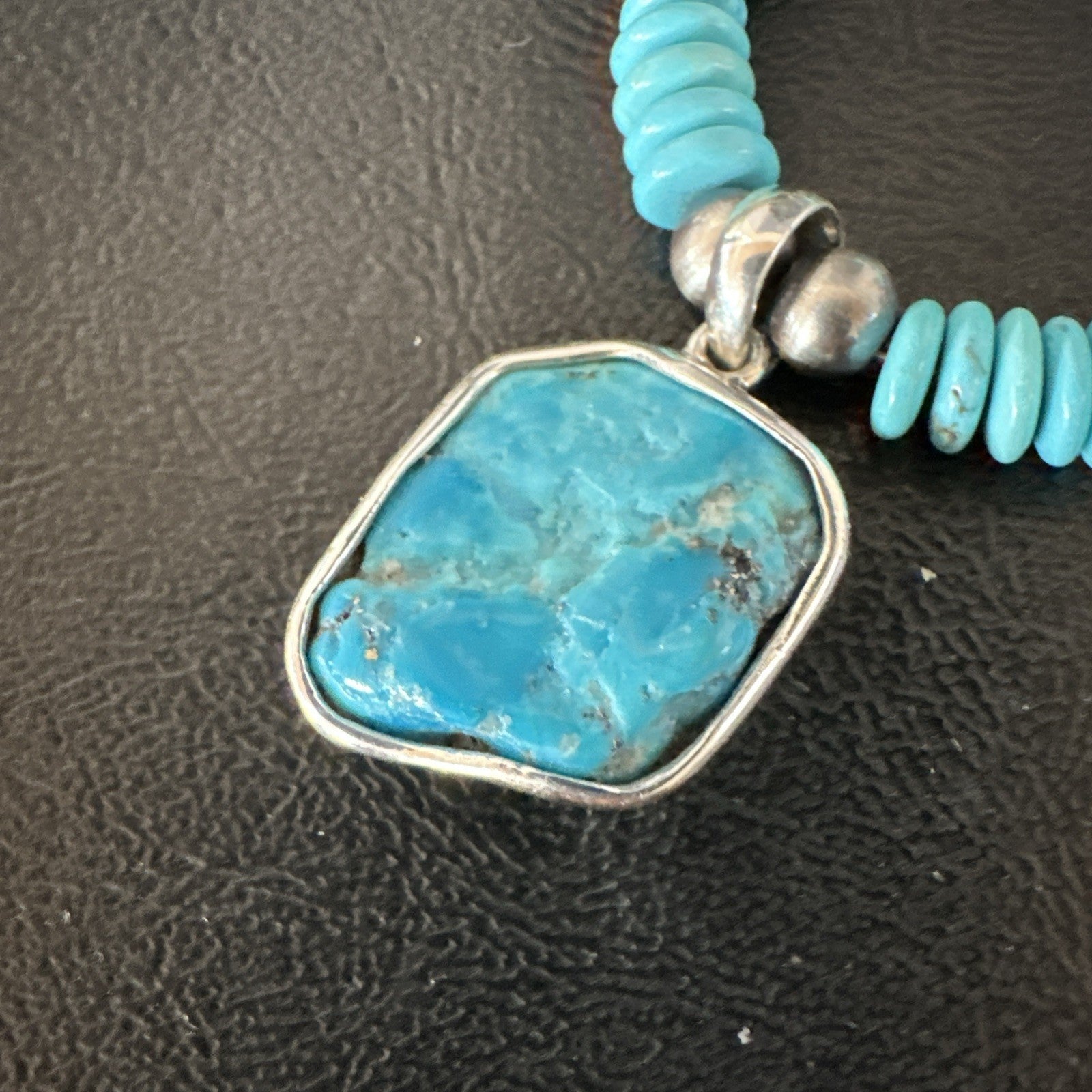 Blue Kingman Turquoise 2 Sided Pendant Navajo Sterling Native Necklace 20" 19516