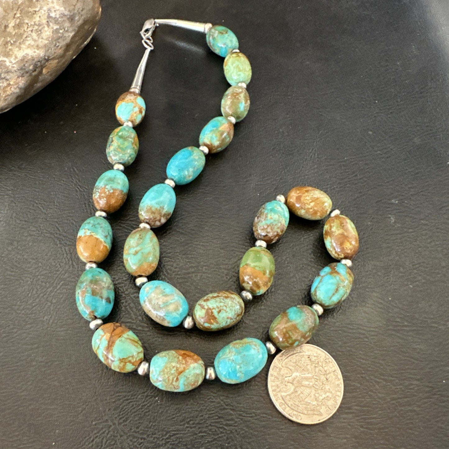 Green Blue Royston Turquoise Navajo Sterling Silver Beads Necklace 20" 19563