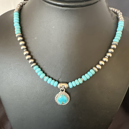 WoMens Blue Kingman Turquoise Pendant Navajo Sterling Silver Necklace 21" 17930