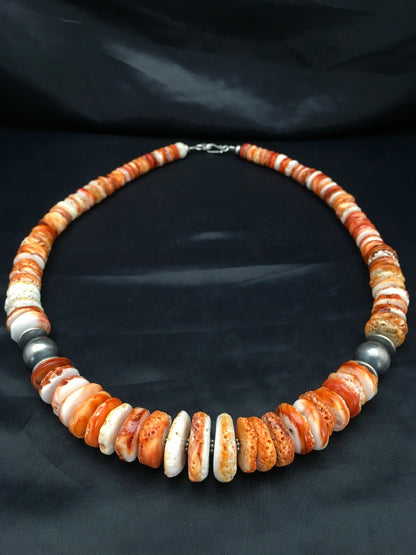 Orange Spiny Oyster Navajo Sterling Silver Necklace 02623