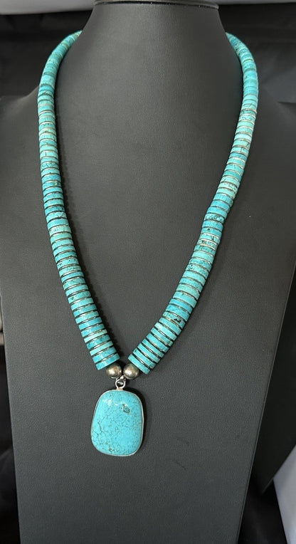 Old Pawn Turquoise Necklace Heavy Blue Old Pawn Santo Domingo Southwest 19442