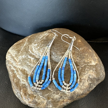 Blue Denim Lapis 3S Heishi Liquid Sterling Silver Dangle Earrings 18098