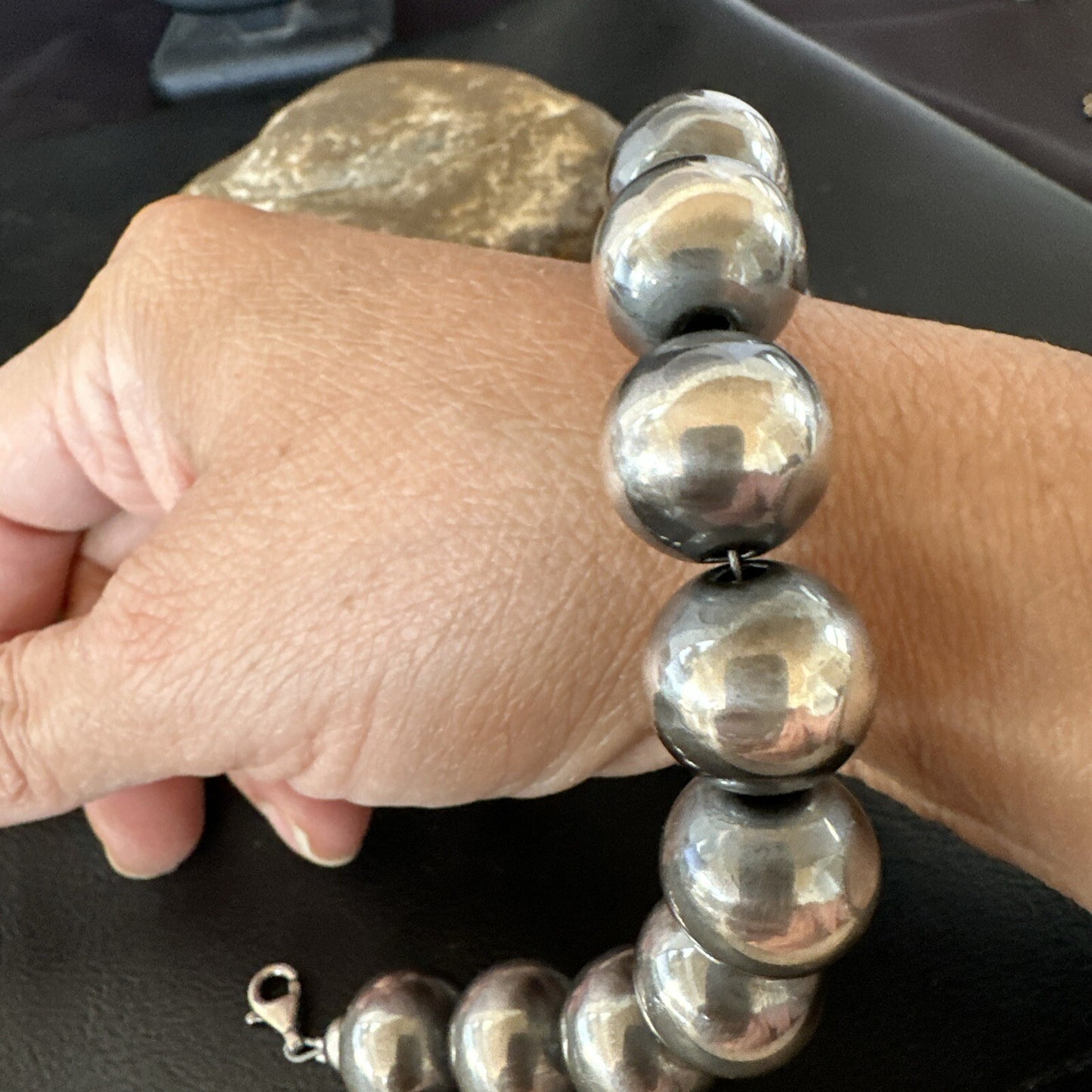 16mm Round Beads 8” Sterling Silver Beads Bracelet 91608