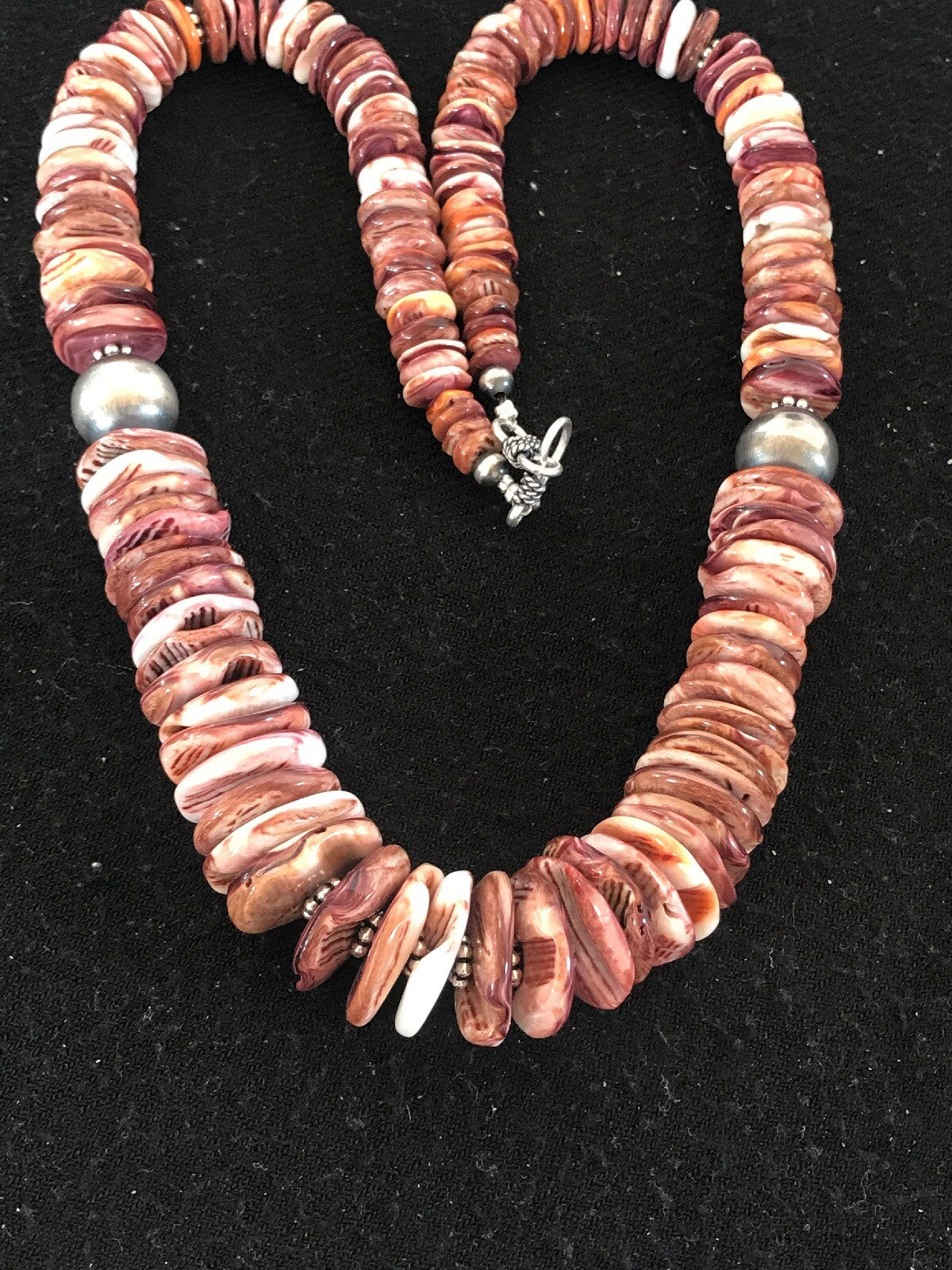 Purple Spiny Oyster Navajo Pearls Sterling Silver Native American Necklace 08485