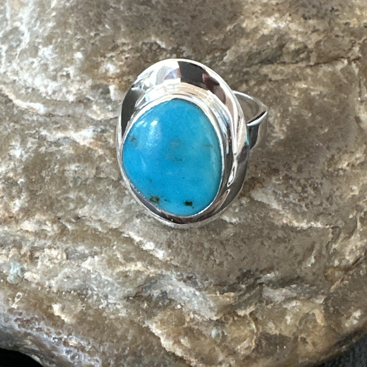 Southwestern Sterling Silver Blue Kingman Turquoise Ring Size 7 18503