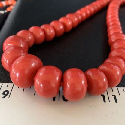 Navajo Graduated Bamboo Coral Strand Necklace Sterling Silver 23" 13521