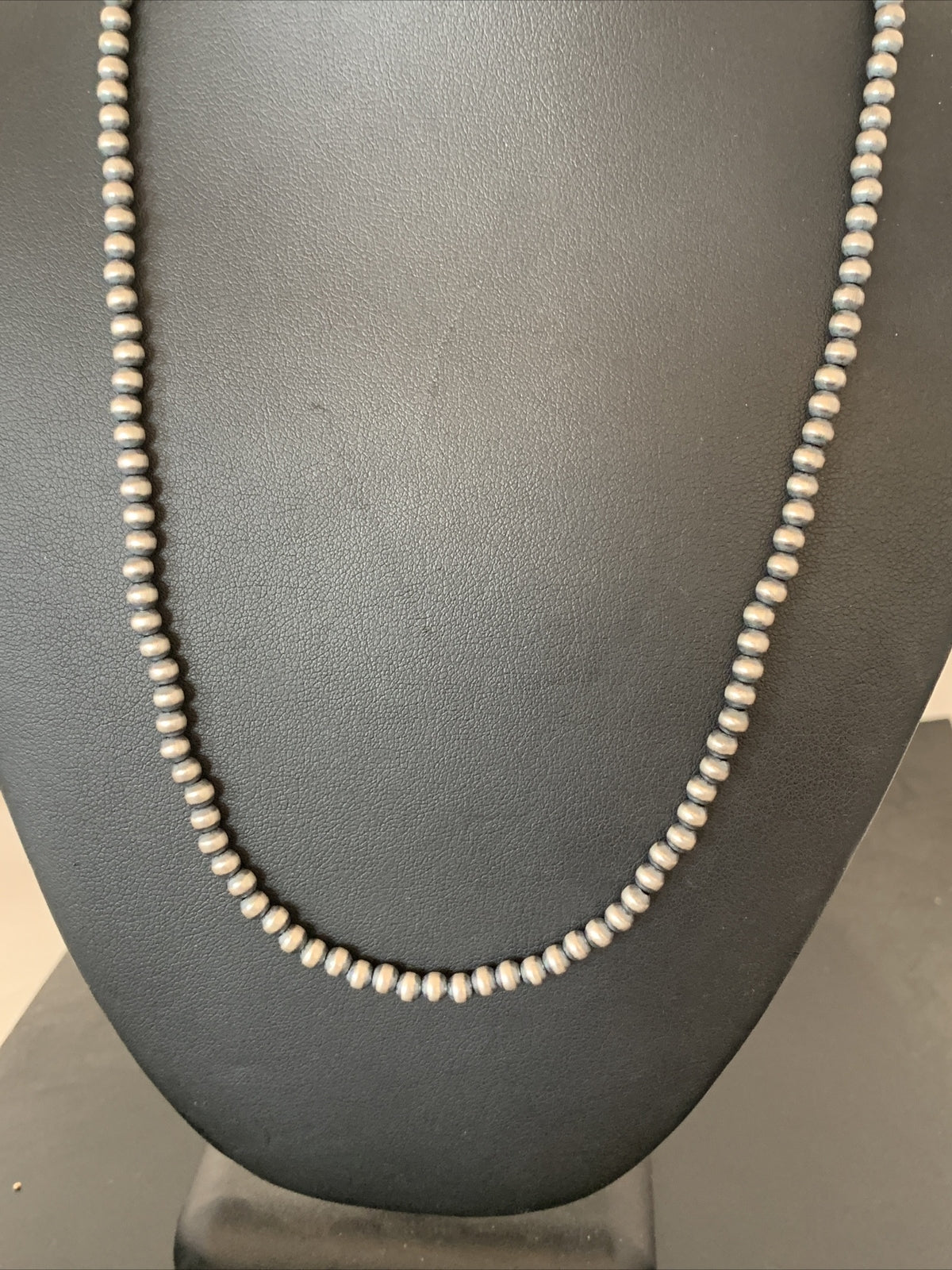 Native American 4mm Sterling Silver Beads Navajo 18" Hook & Eye Cone Necklace
