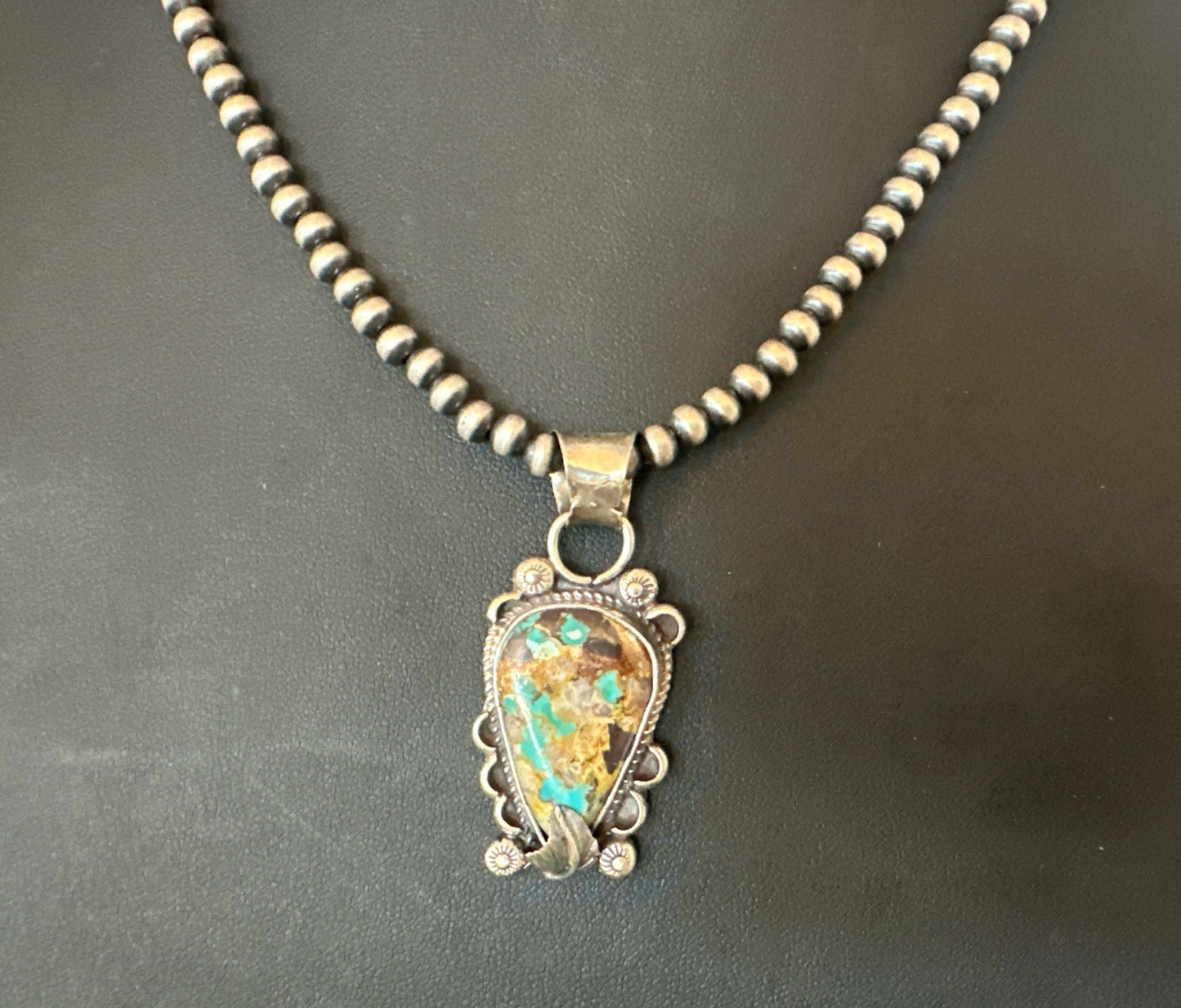 Womens Blue Turquoise Pendant Navajo Pearls Sterling Silver Necklace 19575