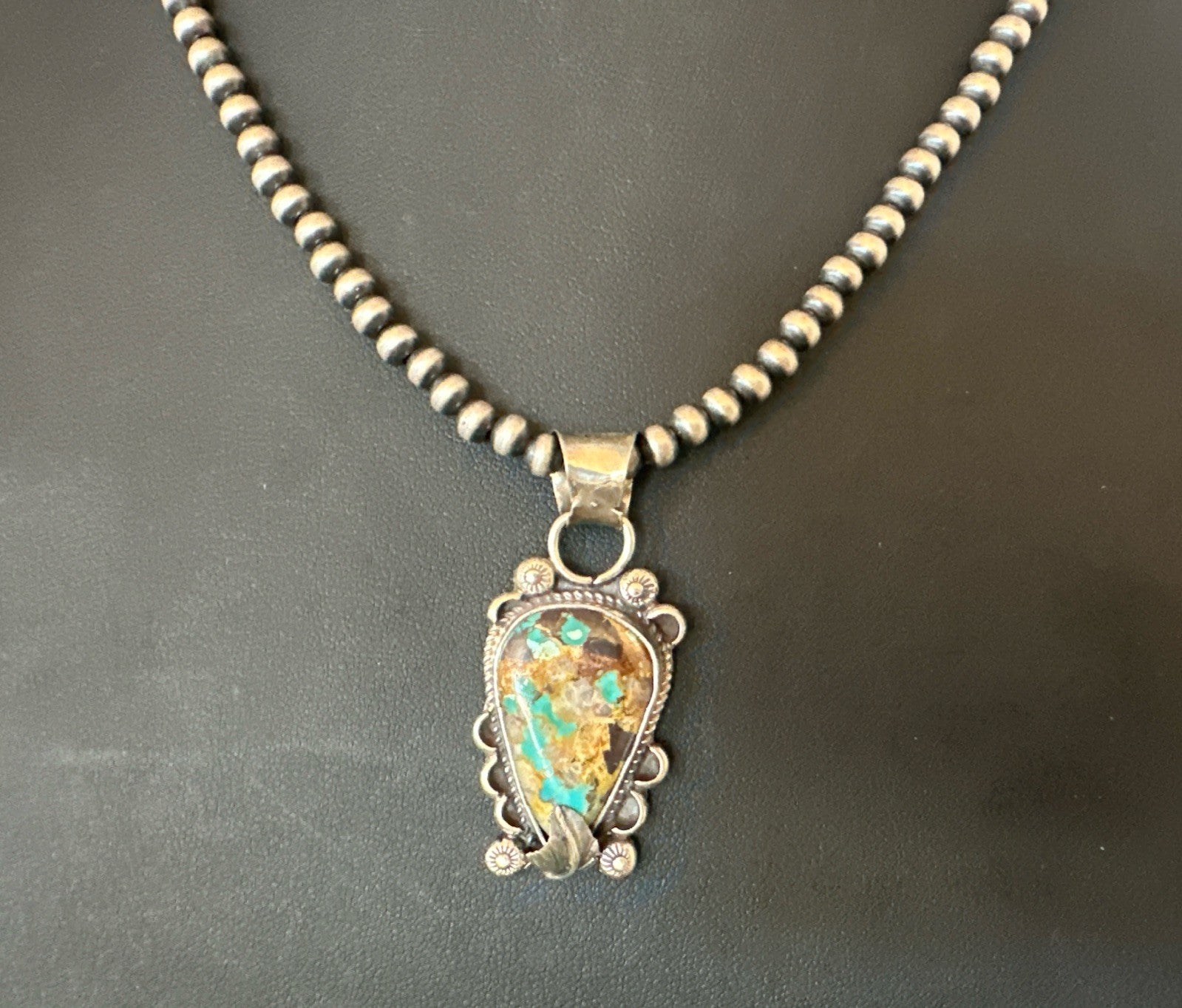 Womens Blue Turquoise Pendant Navajo Pearls Sterling Silver Necklace 19575