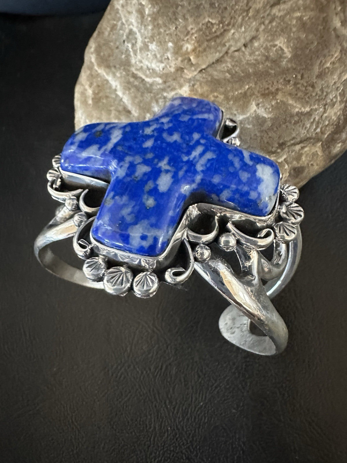 Mens WoMens Tufa Denim Lapis Navajo Sterling Silver Cuff Bracelet 7.7" 19454