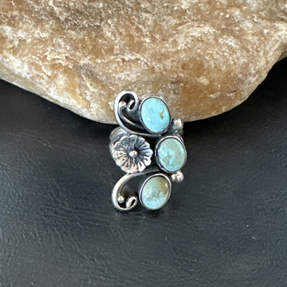 Yazzie Ring Green Turquoise Navajo Sterling Silver Cluster Size 8.5 19213