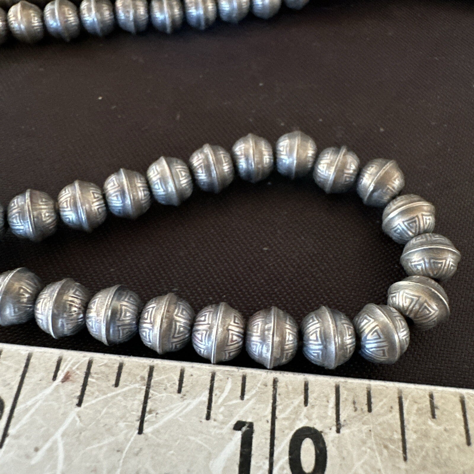 6mm Hand Stamped Bench Navajo Pearls Sterling Silver Bead Necklace 23" 90223