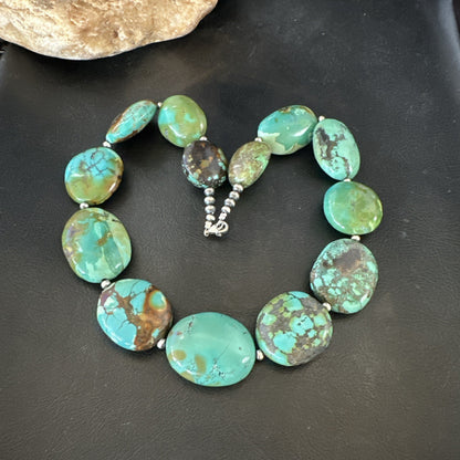 Blue Green Turquoise Nugget Chunky Navajo Sterling Silver Necklace 20” 19250