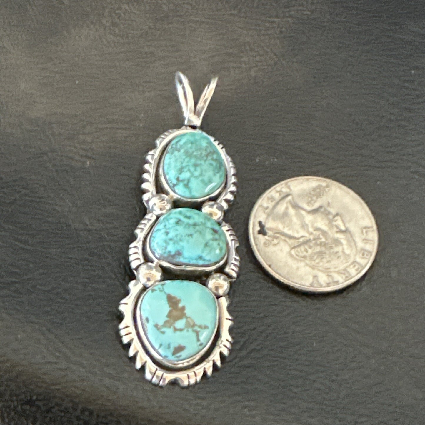 Blue Turquoise 3 Stone Navajo Sterling Silver Cluster Pendant Only 18309