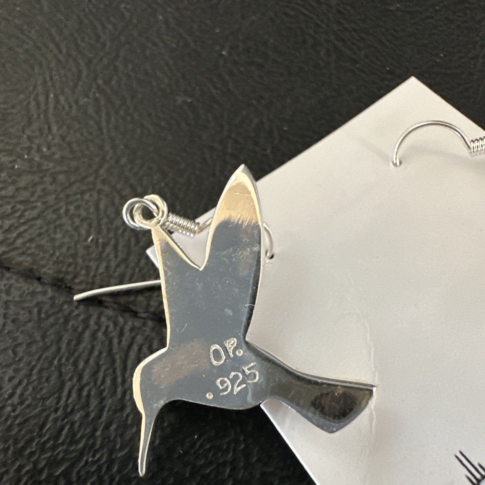 Orange Spiny Oyster Opal Sterling Silver Hummingbird Dangle Earrings 19133