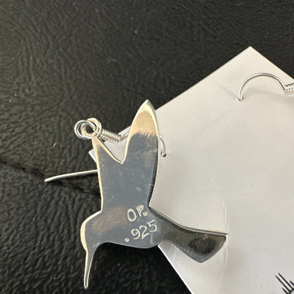 Orange Spiny Oyster Opal Sterling Silver Hummingbird Dangle Earrings 19133