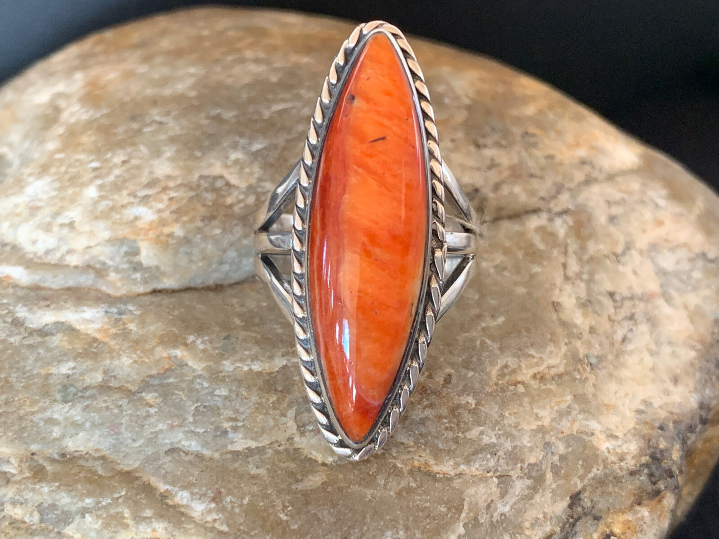 Red Spiny Oyster Navajo Sterling Silver Ring Size 5.5 14693