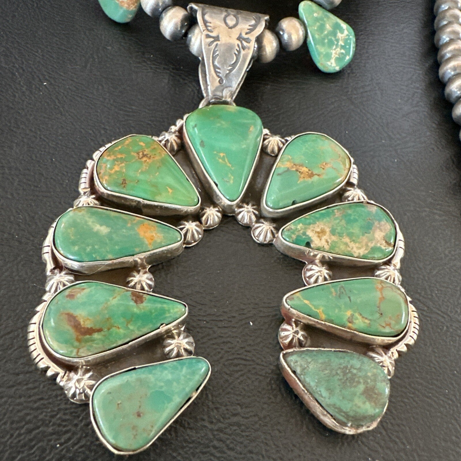 Mens Green Turquoise Naja Pendant Navajo Sterling Silver Necklace 28" 17380