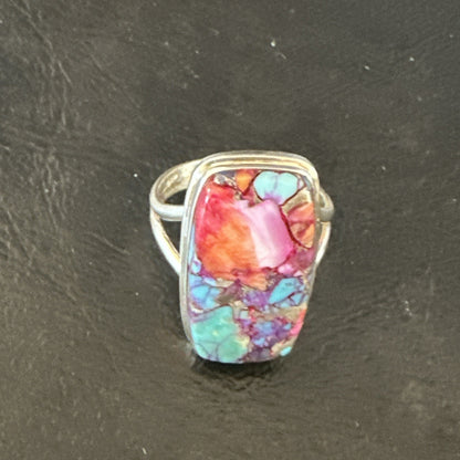 Blue Turquoise Spiny Oyster Southwestern Sterling Silver Ring Size 11 19058