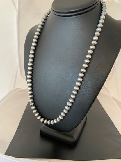 Native American 8mm Sterling Silver Navajo Pearls 23" Single Strand Necklace
