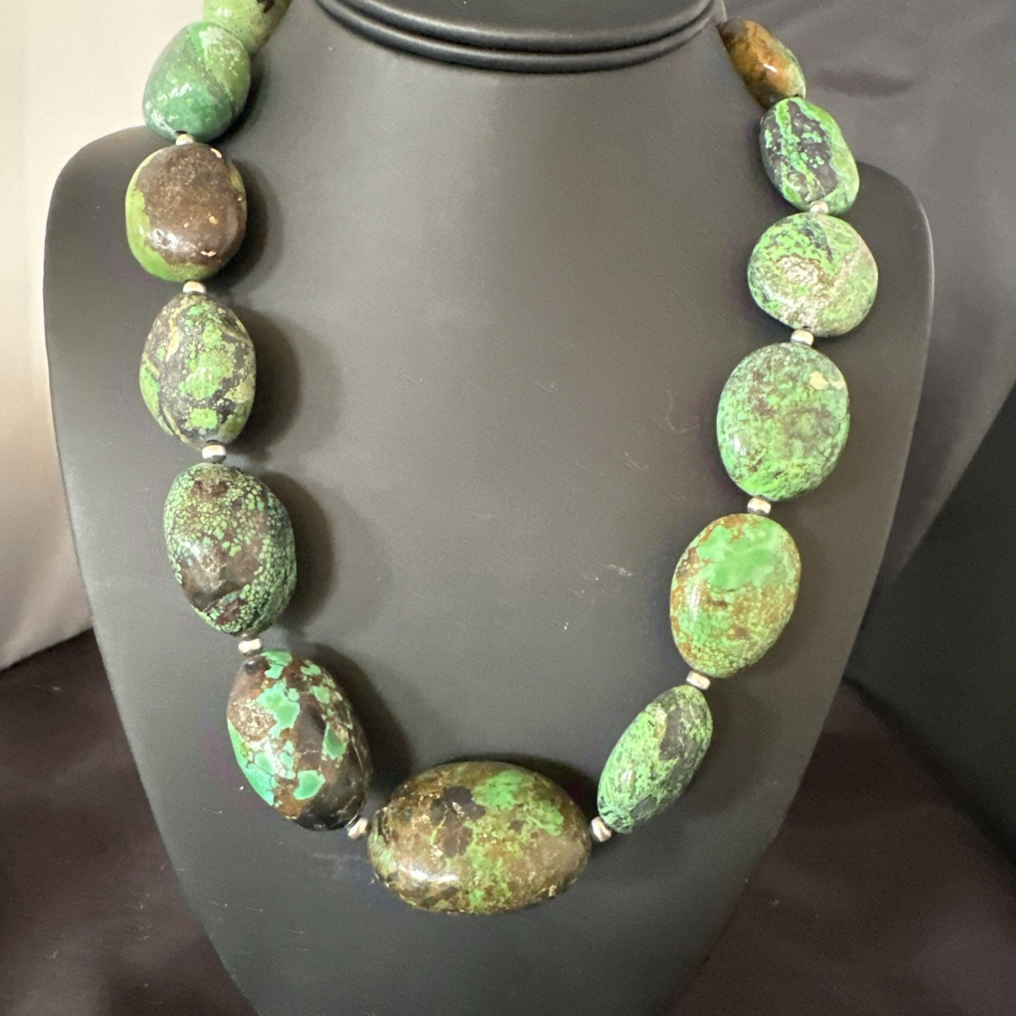 Blue Green Turquoise Chunky Navajo Sterling Silver Necklace 21” 19256