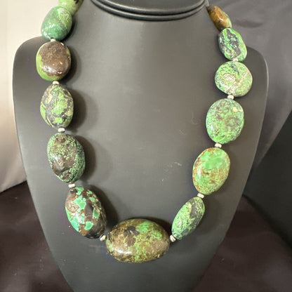 Blue Green Turquoise Chunky Navajo Sterling Silver Necklace 21” 19256