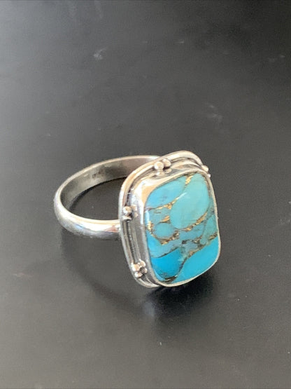 Native Mohave Navajo Sterling Silver Blue Turquoise Ring Size 7 11422