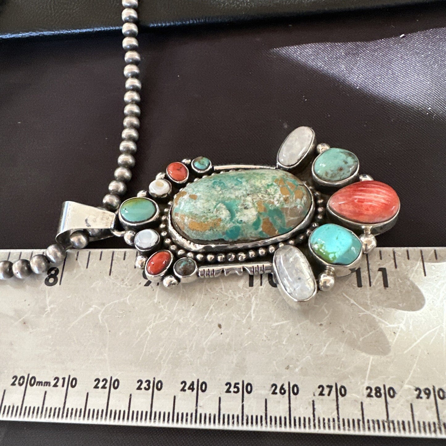 XL Royston Turquoise Spiny Cluster Pendant Navajo Sterling Silver Necklace 18750