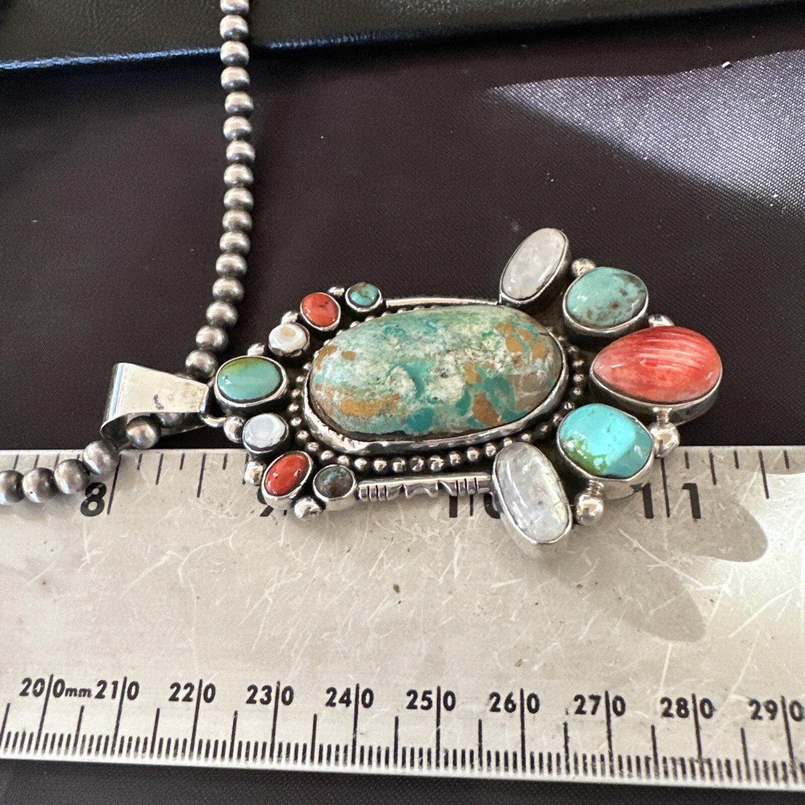 XL Royston Turquoise Spiny Cluster Pendant Navajo Sterling Silver Necklace 18750