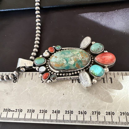 XL Royston Turquoise Spiny Cluster Pendant Navajo Sterling Silver Necklace 18750