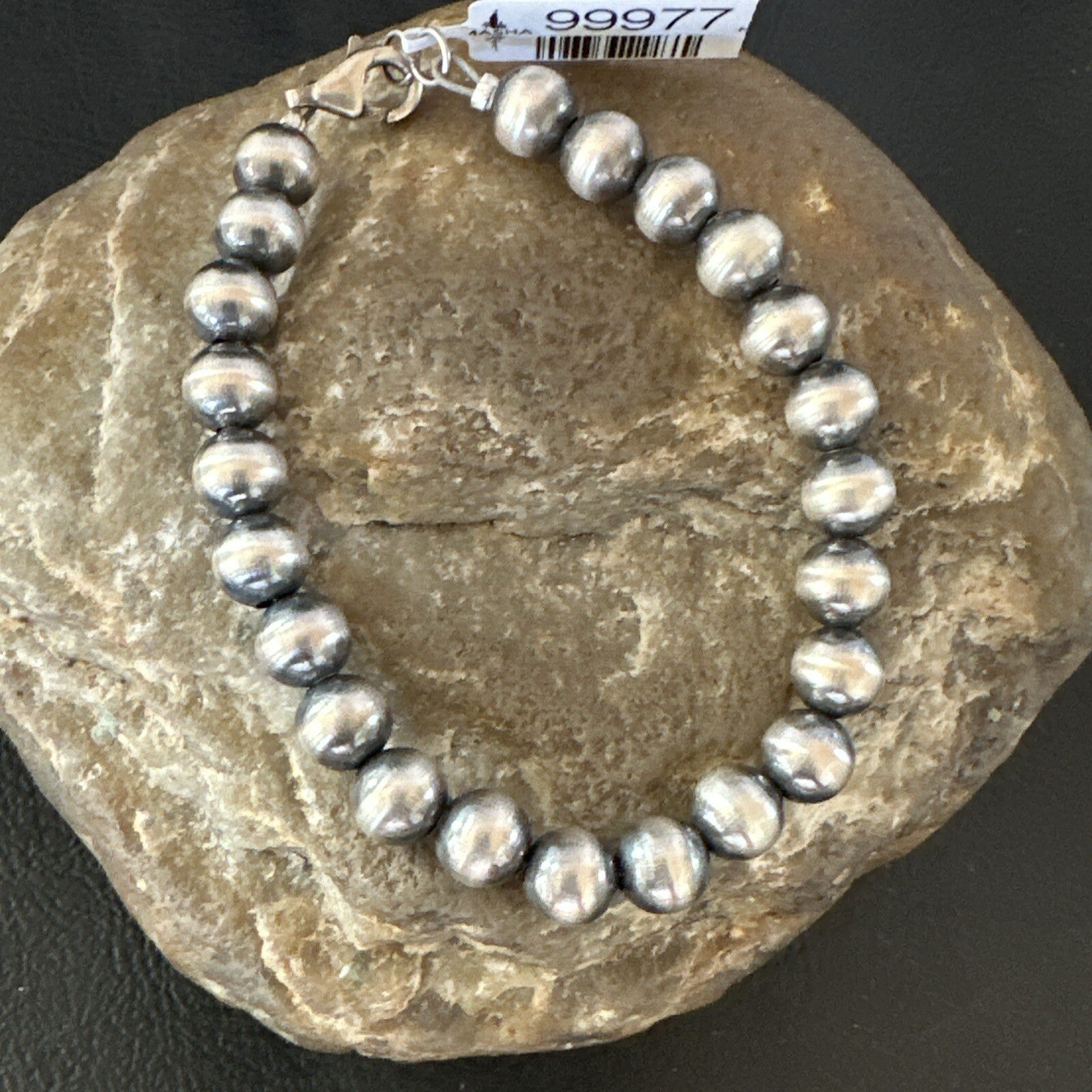 Native American Navajo 7mm Beads 7” Sterling Silver Bracelet 99977