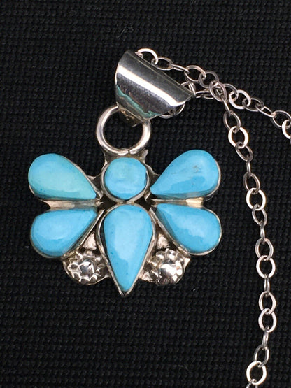 Turquoise Butterfly Pendant Southwestern Zuni Sterling Silver Chain 04777