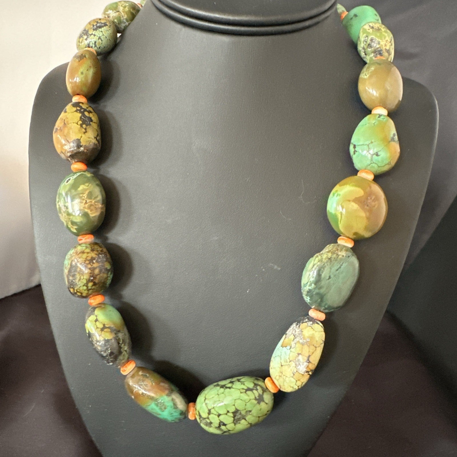 Blue Green Turquoise Spiny Chunky Navajo Sterling Silver Necklace 21” 19255