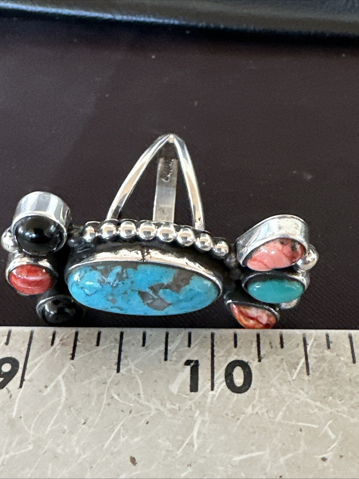 Cluster Blue Turquoise Spiny Oyster Onyx Sterling Silver Ring Size 9 18560