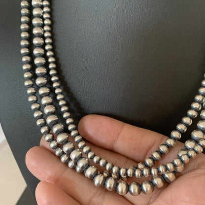 Native American 4, 5, 5 mm Sterling Silver Navajo Pearls 3 Strand 18” Necklace