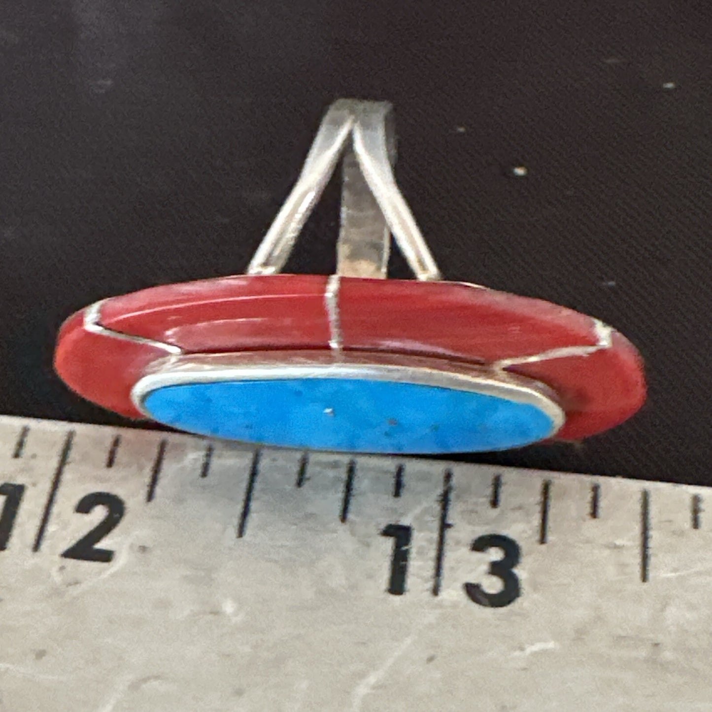 Blue Turquoise Coral Navajo Sterling Silver Ring Size 7.5 18767