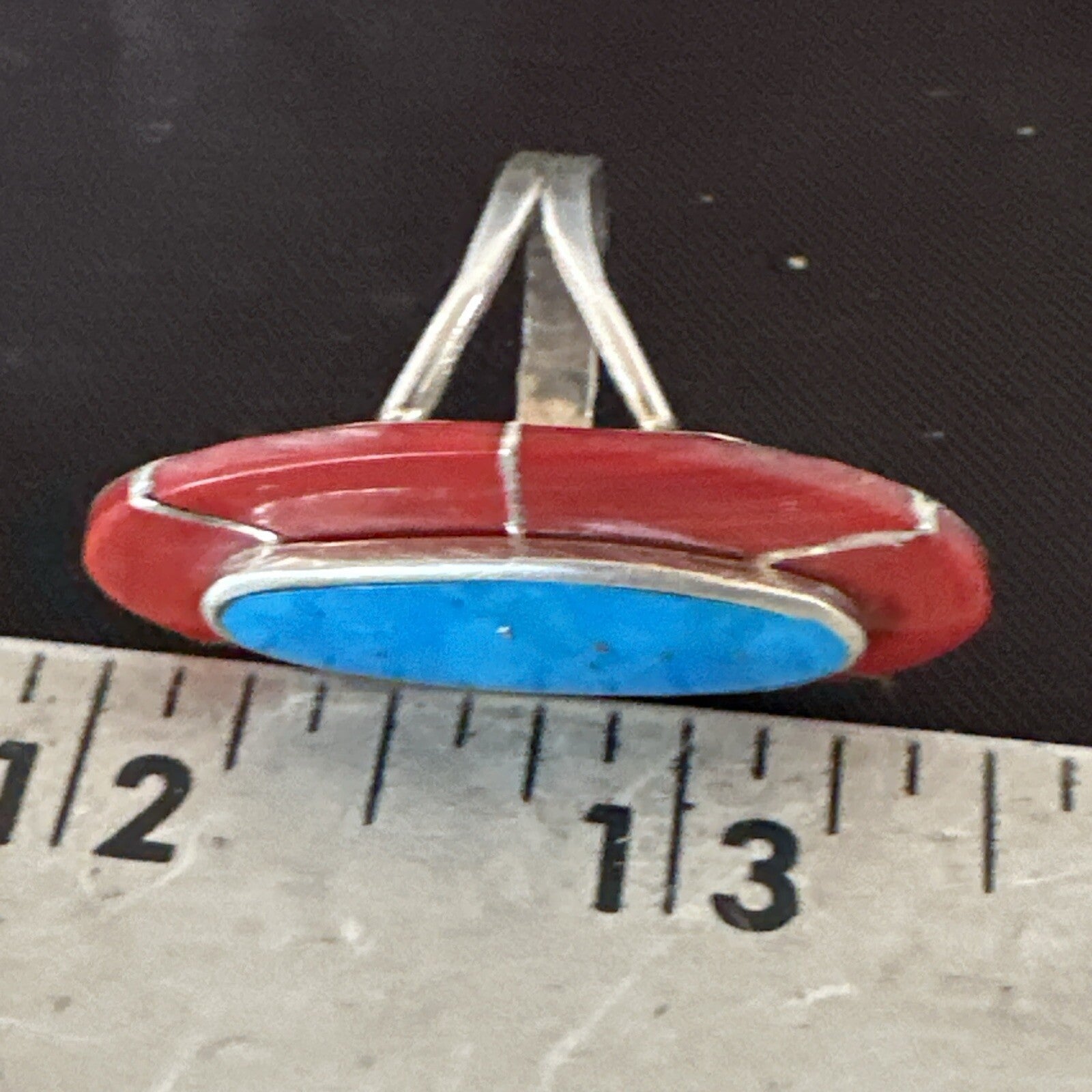 Blue Turquoise Coral Navajo Sterling Silver Ring Size 7.5 18767