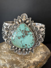 Men's Navajo Handmade Turquoise Cuff Bracelet | Sterling Silver | Authentic Native American Handmade | 1289