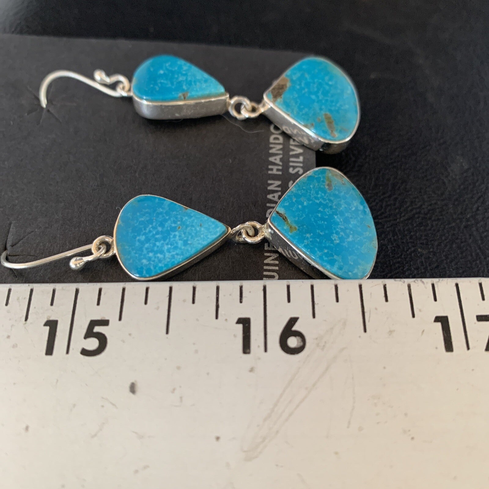 Kingman Turquoise Navajo Sterling Silver Dangle Earrings 1.5" 14013
