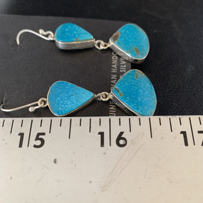 Kingman Turquoise Navajo Sterling Silver Dangle Earrings 1.5" 14013