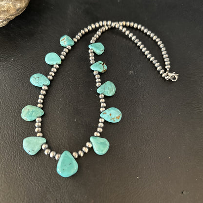 17in Teardrop Navajo Pearls Sterling Silver Blue Turquoise Necklace 14732