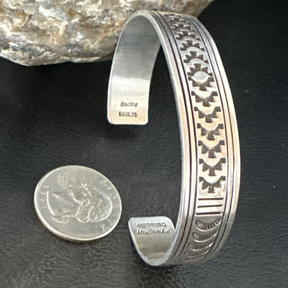 Stamped Cuff Bracelet Native American Navajo Sterling Silver 18119