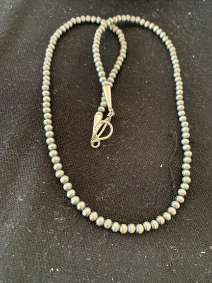 Native American 4mm Sterling Silver Beads Navajo 18" Hook & Eye Cone Necklace