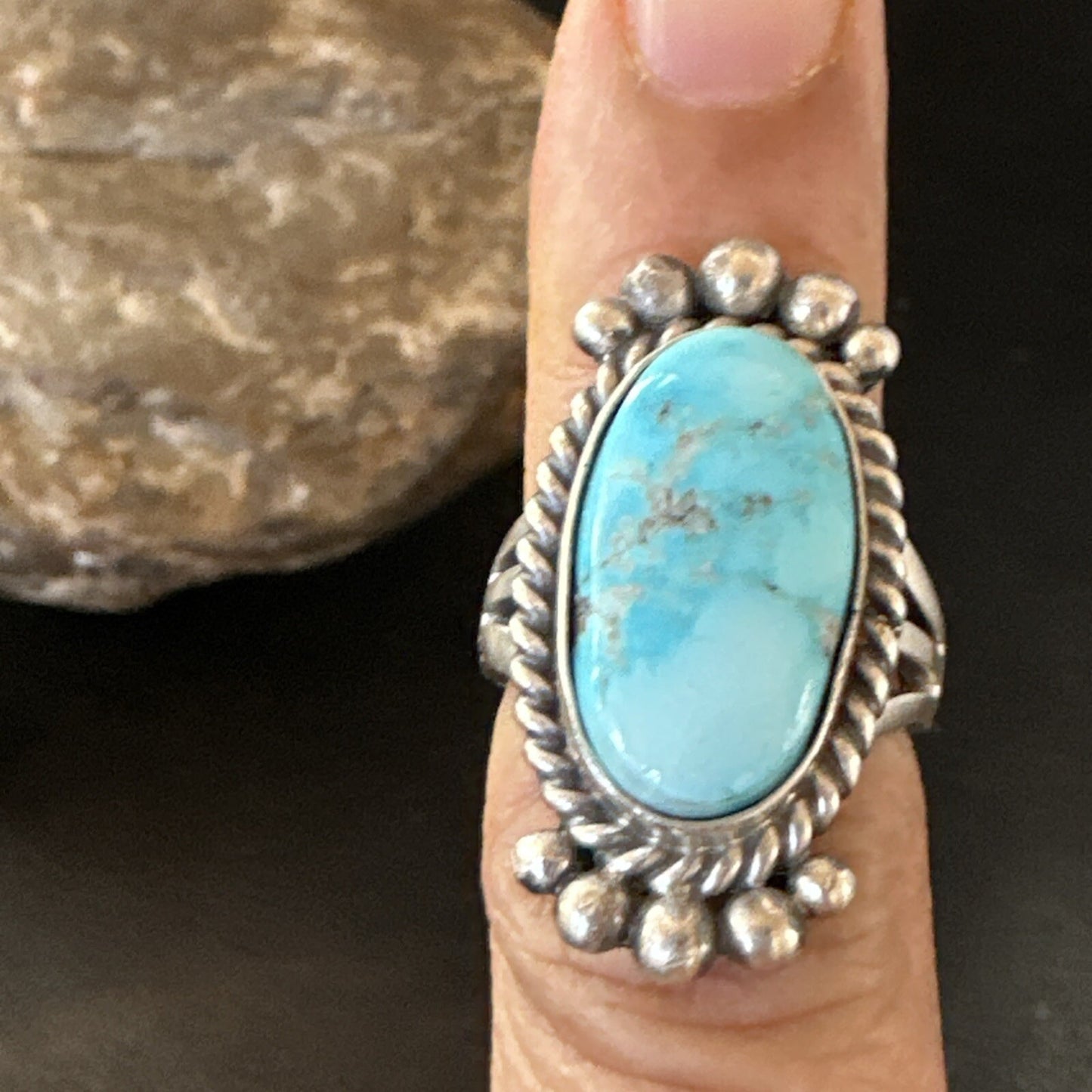 Blue Kingman Turquoise Native American Navajo Sterling Silver Ring Size 6 18594