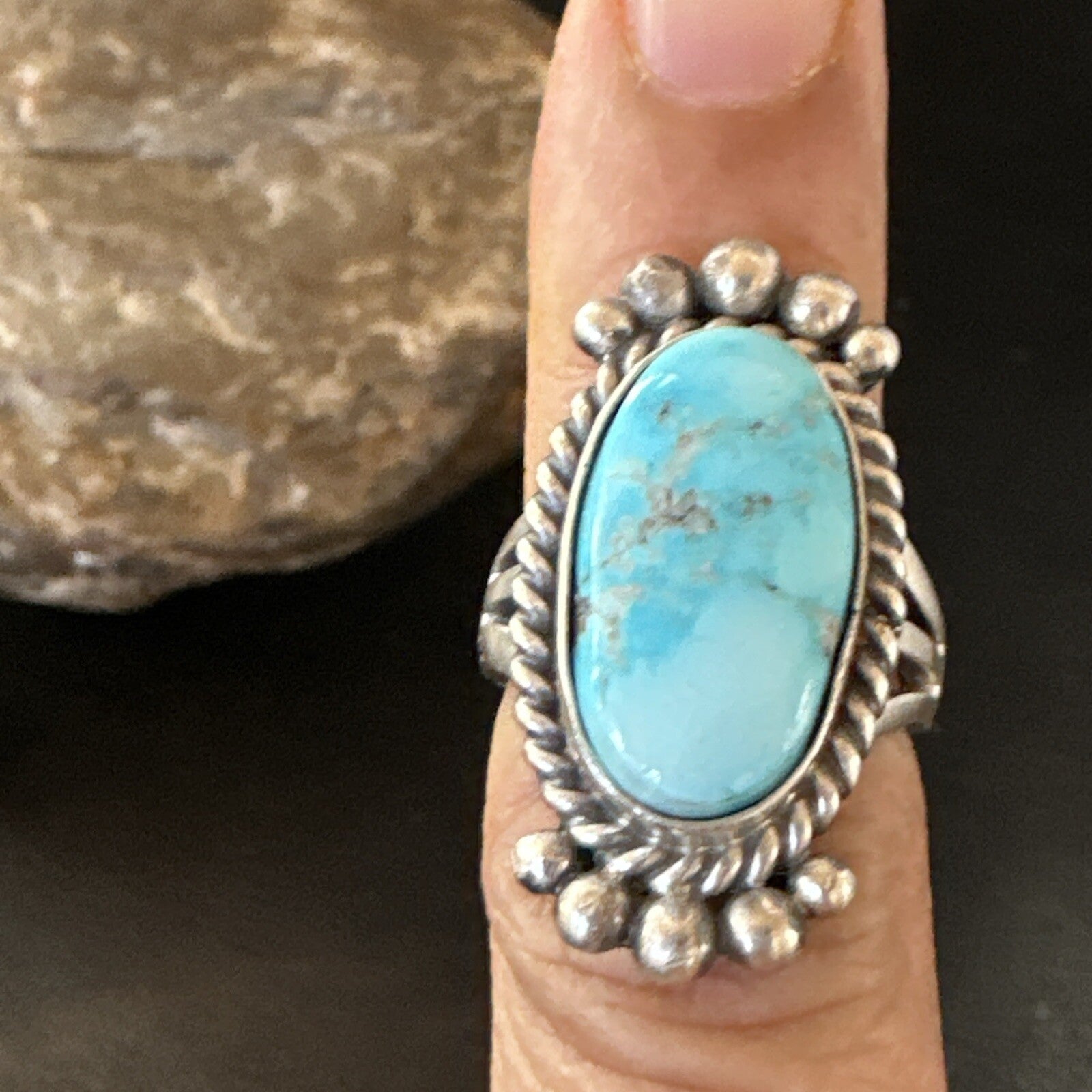 Blue Kingman Turquoise Native American Navajo Sterling Silver Ring Size 6 18594