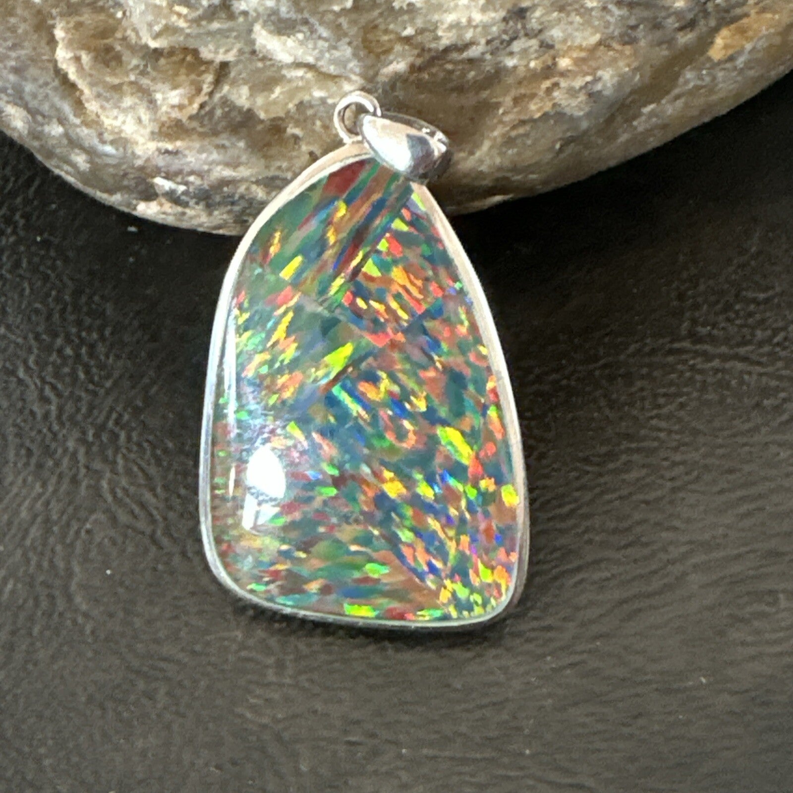 Mens Womens Multicolor Gilson Opal Navajo Sterling Silver Inlay Pendant 18611