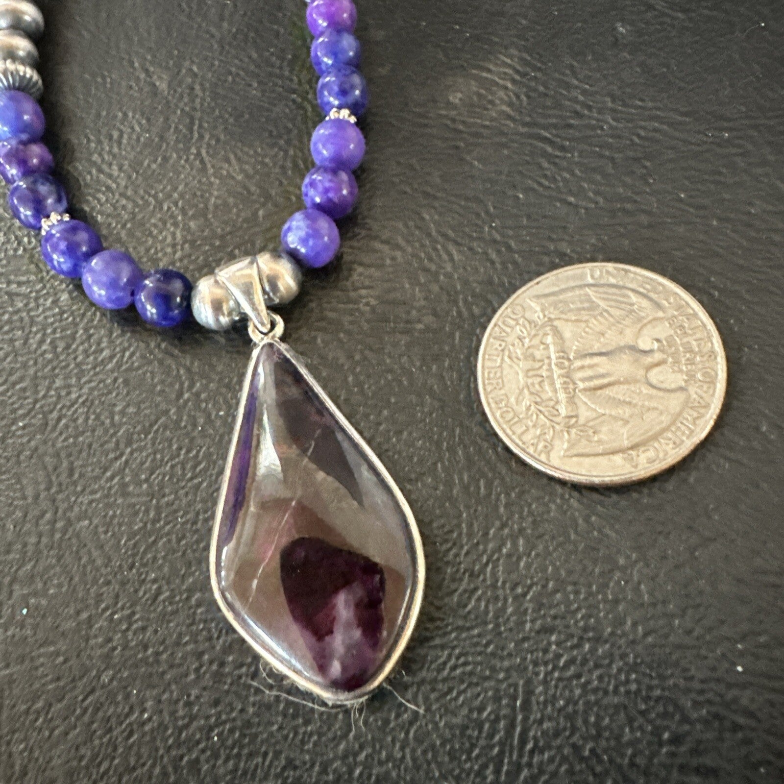 Purple Stone Pendant Navajo Pearls Sterling Silver Necklace 23" 17892